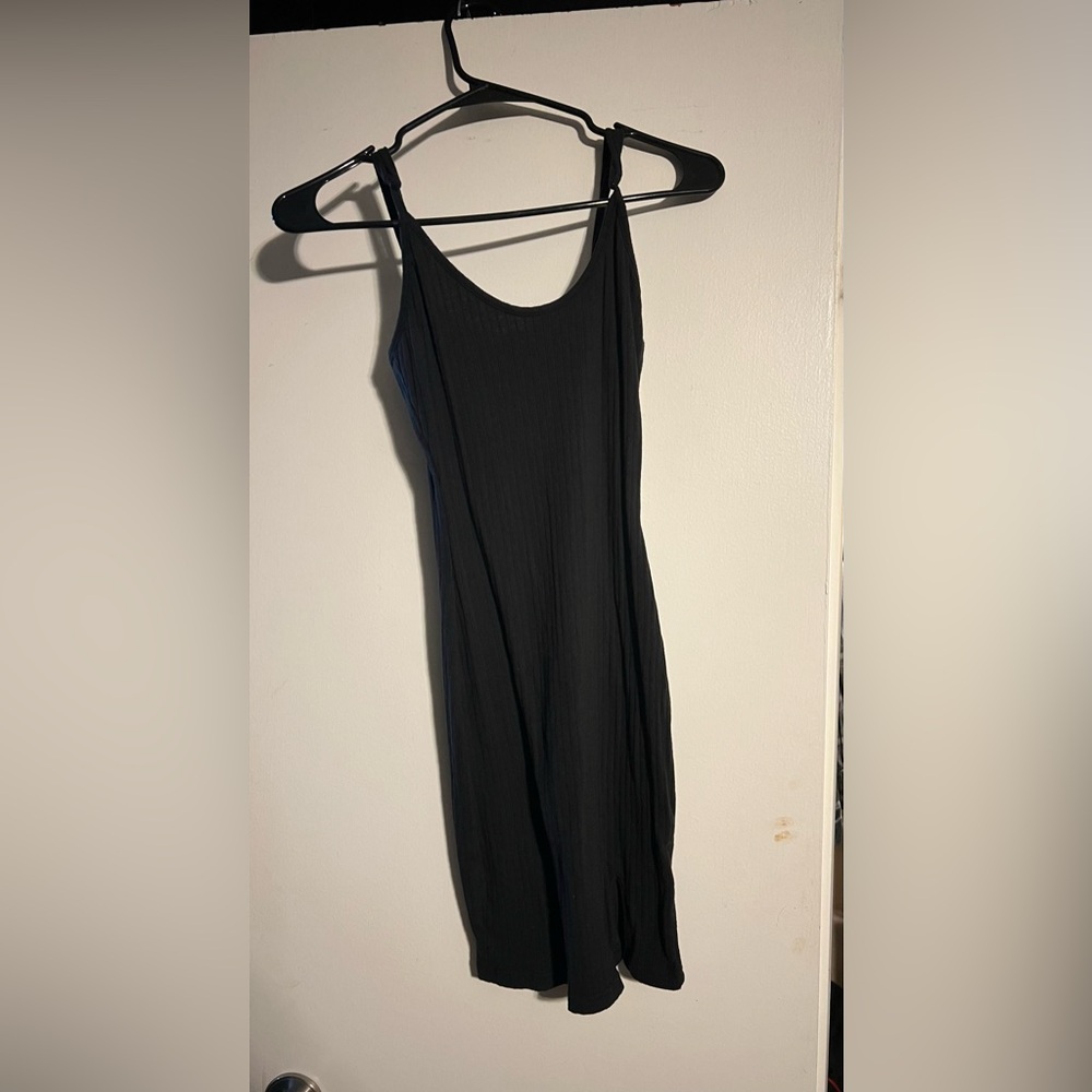 Black ribbed, body con mini dress